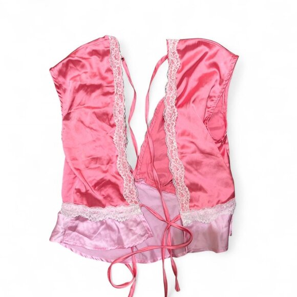 Pink and purple lace trimmed silk top #glam #lounge XS very thin and lightweight - Picture 2 of 3